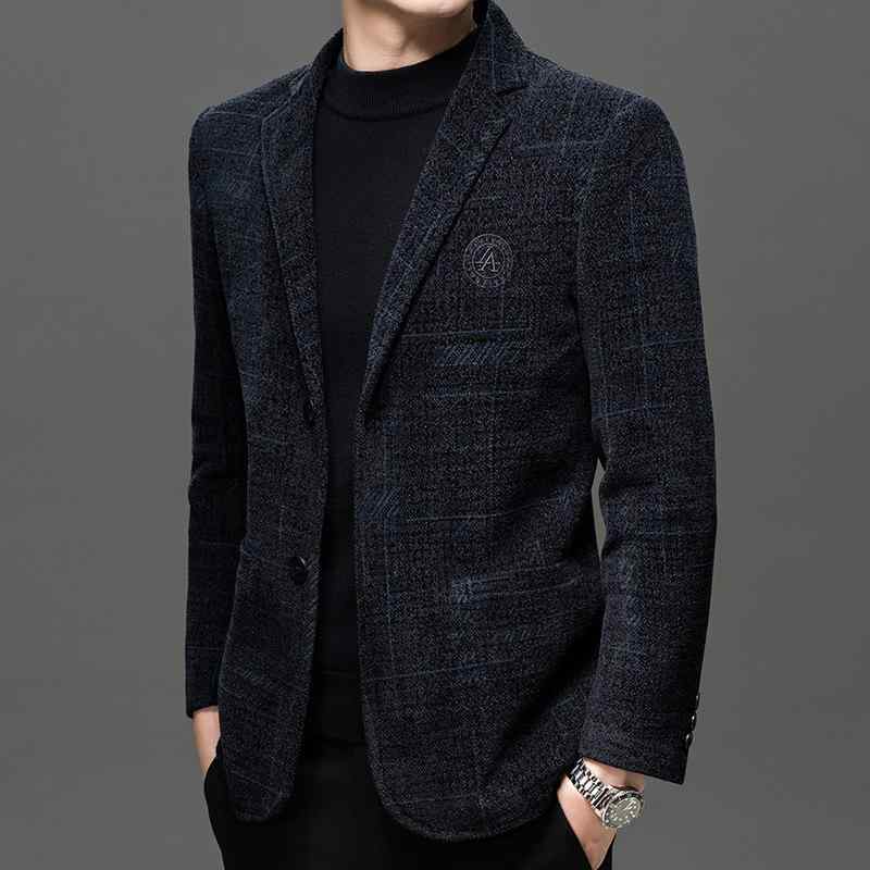 テーラードジャケット メンズ 40代 コート アウター 紳士服 秋冬 防寒 保温 裏起毛 裏ボア 厚手 シェニール ビジネスカジュアル 通勤 普段使い フォーマル 格子柄 チェック ボタン ブラウン ネイビー 高級感