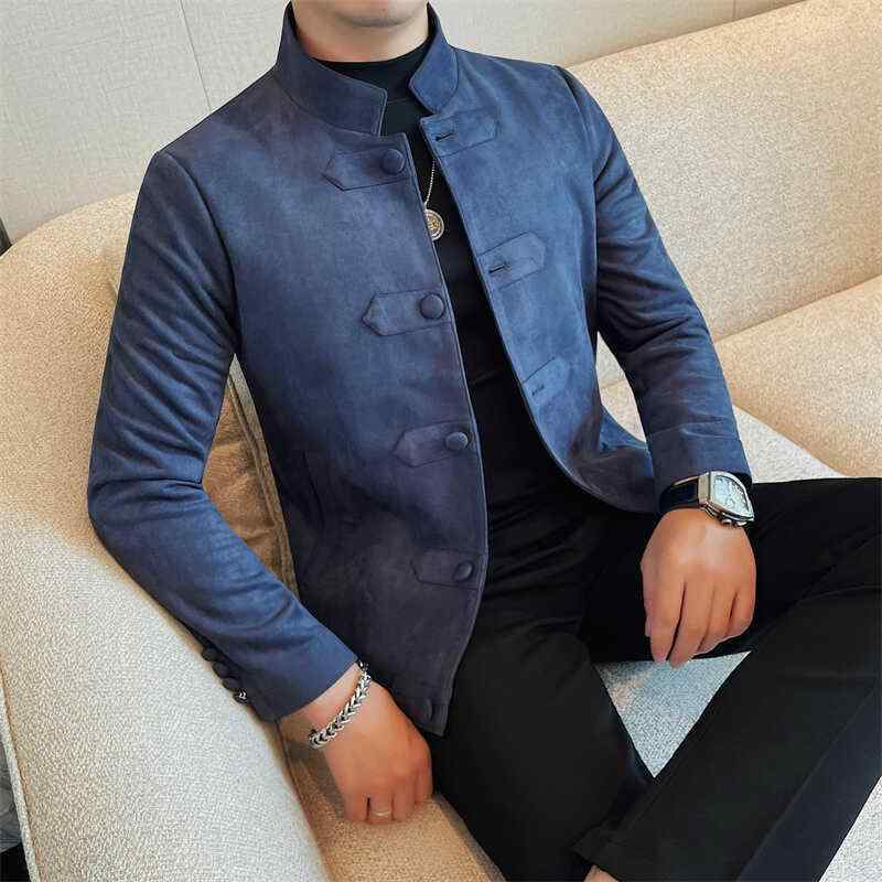 唐装 メンズ 男性用 ジャケット アウター 中山服 中国風 中華風 スタンドカラー 立襟 切り替え 春秋 カジュアル 普段使い お出かけ 高級感 おしゃれ コットン 綿混 ポリエステル ブラック レッド ブラウン ボタン