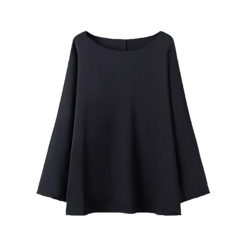 Tシャツ レディース 春秋 トップス カットソー 長袖 丸首 ラウンドネック クルーネック 高級感 無地 ゆったり 体型カバー ゆったり 大きいサイズ 通勤 ホワイト ブラック グレー