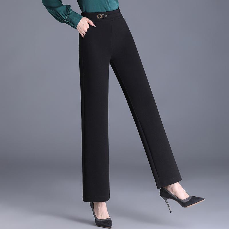 パンツ レディース 秋冬 モダール繊維 ボトムス ハイウエスト 落ち感 ゆったり ストレート ワイドシルエット ロング丈 厚手 大きいサイズ 40代 通勤 オフィス カジュアル ポケット ブラック キャメル コーヒー エレガント