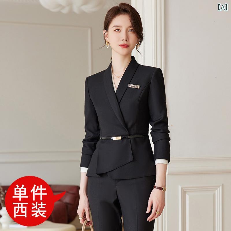 スーツ レディース セットアップ 秋冬 ジャケット パンツ スカート 上下セット 長袖 事務服 仕事着 接客 フォーマル ビジネス オフィス 通勤 上品 エレガント 制服 ブラック ネイビー グレー ポリエステル 高級感