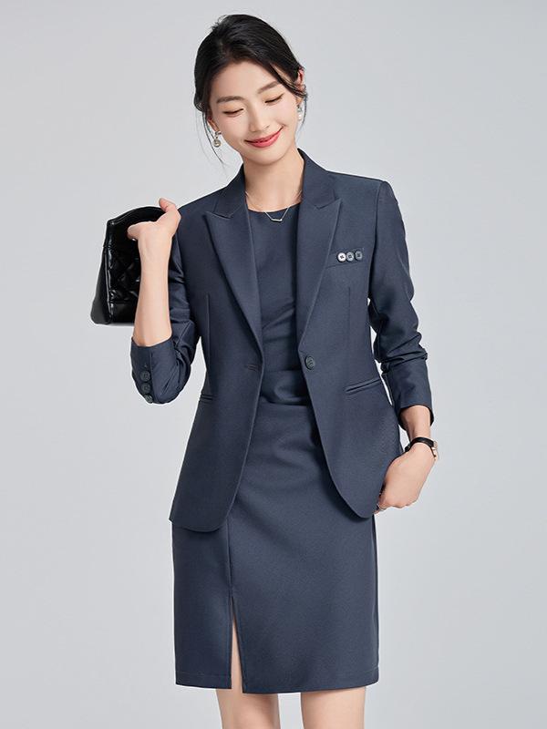 セットアップ レディース ワンピース スーツ ジャケット 事務服 制服 接客用 オフィス 通勤 ビジネス きれいめ 高級感 ノーアイロン 七分袖 長袖 秋冬 ポリエステル ネイビー アプリコット グレー