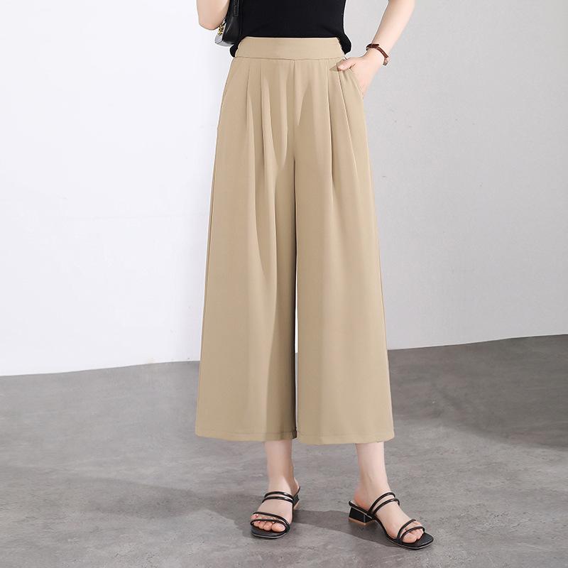 キュロットパンツ レディース 春夏 ガウチョ ワイド 落ち感 薄手 クロップド丈 スカーチョ 痩せ見え ゆったり ハイウエスト カジュアル 黒 カーキ ポリエステル 通勤 オフィス 普段使い きれいめ ストレッチ 涼しい ボトムス