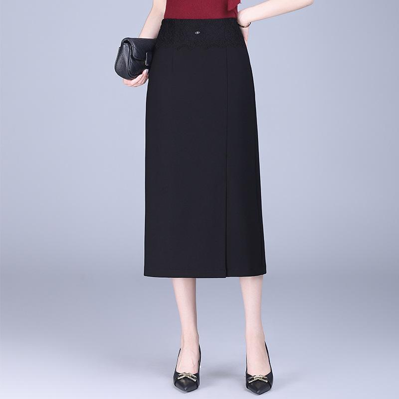 スカート レディース タイト ペンシル ミモレ丈 膝下 ハイウエスト 着痩せ ストレート スリット 秋冬 ブラック 切り替え ポリエステル 通勤 オフィスカジュアル きれいめ 落ち感 プリーツ 無地 Aライン ボトムス