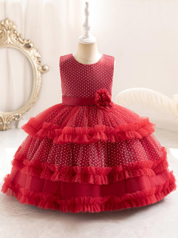 ワンピース 女の子 キッズ 子供服 プリンセスドレス 礼服 発表会 演奏会 結婚式 チュール レース リボン 誕生日 パーティー フォーマル 膝丈 華やか かわいい 高級感 春夏 赤 白 シャンパン チュチュ シフォン ガーリー フリル お呼ばれ
