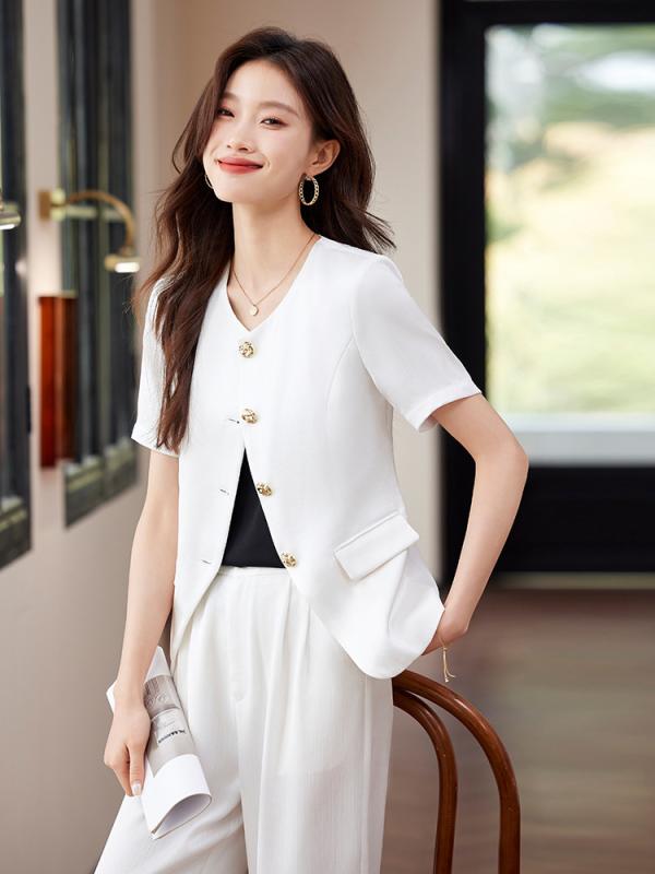 スーツセットアップ レディース 春夏 半袖 三分袖 テーラードジャケット ロングパンツ 上下セット ビジネス 事務服 制服 きれいめ 高級感 ストレッチ 涼しい 薄手 無地 グリーン ピンク シャンパン 大きいサイズ 40代 フォーマル エレガント