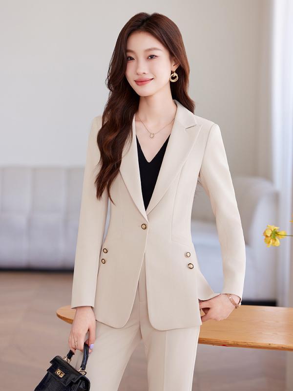 パンツスーツ レディース 秋冬 セットアップ テーラードジャケット スラックス 長袖 スリム タイト オフィス ビジネス 事務服 フォーマル 上品 エレガント きれいめ カーキ ベージュ 黒 通勤 就活 面接 高級感