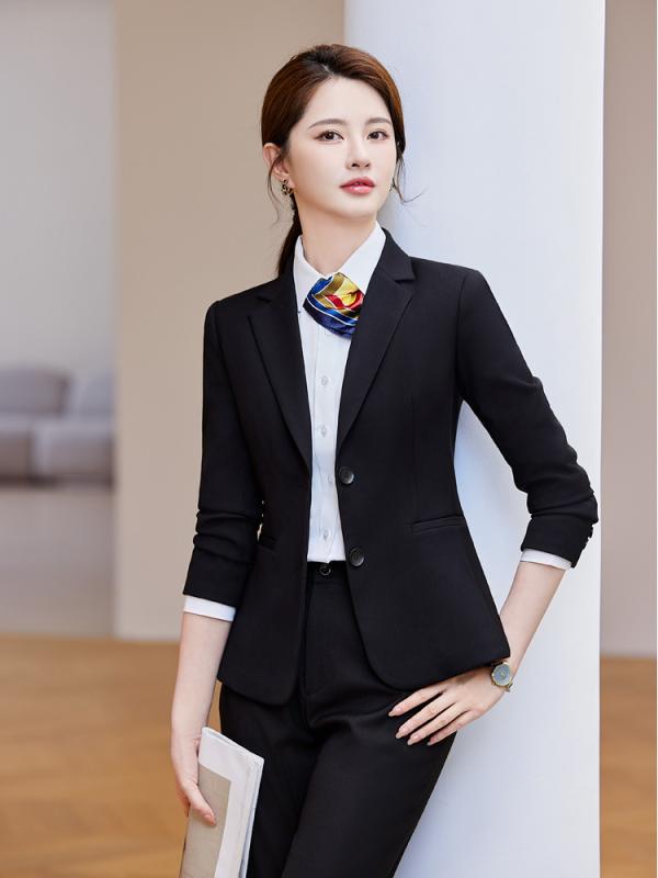 セットアップ レディース パンツスーツ スカート 事務服 ユニフォーム 仕事着 接客 ホテル 受付 美容師 長袖 高級感 上品 きれいめ エレガント ポリエステル 伸縮性 秋冬 ブルー ダークグレー ブラック