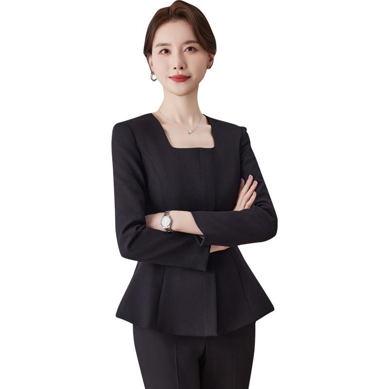 セットアップ レディース スーツ オフィス 通勤 接客 事務服 制服 ジャケット パンツスーツ スカートスーツ 春夏 長袖 エレガント 上品 きれいめ 高級感 ポリエステル 黒 ネイビー ブラウン 大きいサイズ ビジネス フォーマル