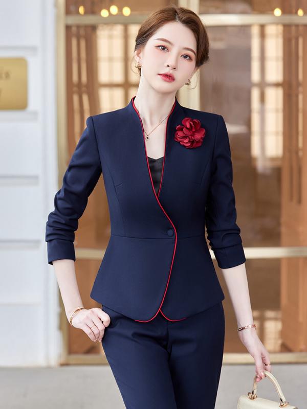 セットアップ レディース テーラードジャケット パンツ スカート 事務服 ユニフォーム 接客用 長袖 オフィス 通勤 ビジネス スーツ 秋冬 ポリエステル ブラック ブルー ダークグレー エレガント 高級感 フォーマル