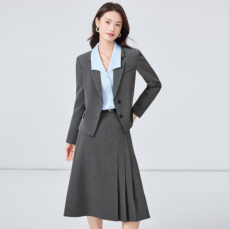 スーツ レディース セットアップ ジャケット プリーツスカート 春秋 面接 通勤 オフィス 事務服 リクルート ミモレ丈 長袖 きれいめ 上品 ブラック ネイビー グレー ポリエステル レーヨン ビジネス フォーマル シャツ