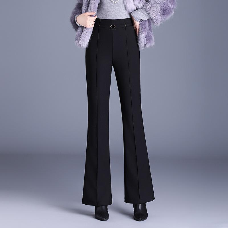 パンツ レディース 裏起毛 秋冬 ハイウエスト 大きいサイズ 総ゴム フレア スラックス 通勤 オフィス きれいめ 着痩せ 細見え 美脚 厚手 黒 無地 ストレッチ 暖かい 防寒 ボトムス ズボン ロング ブーツカット