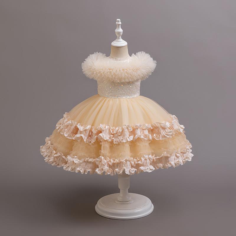ワンピース 女の子 キッズ 子供 ドレス フォーマル 結婚式 発表会 ピアノ 礼服 フラワーガール プリンセス ノースリーブ チュチュ チュール かわいい おしゃれ シャンパン オールシーズン ポリエステル 高級感