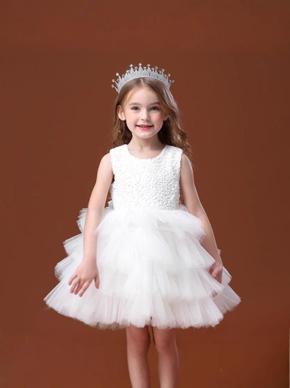 ワンピース 女の子 キッズ プリンセス チュール チュチュ 発表会 結婚式 披露宴 フォーマル かわいい ホワイト ノースリーブ ポリエステル 無地 高級感 清楚 上品 エレガント オールシーズン フレア スイート