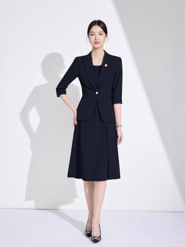 セットアップ レディース テーラードジャケット ワンピース アンクルパンツ 七分袖 事務服 通勤 ビジネス 冠婚葬祭 春夏 ストレッチ 高級感 きれいめ 上品 ブラック グレー 青 就活 面接 フォーマル 膝下