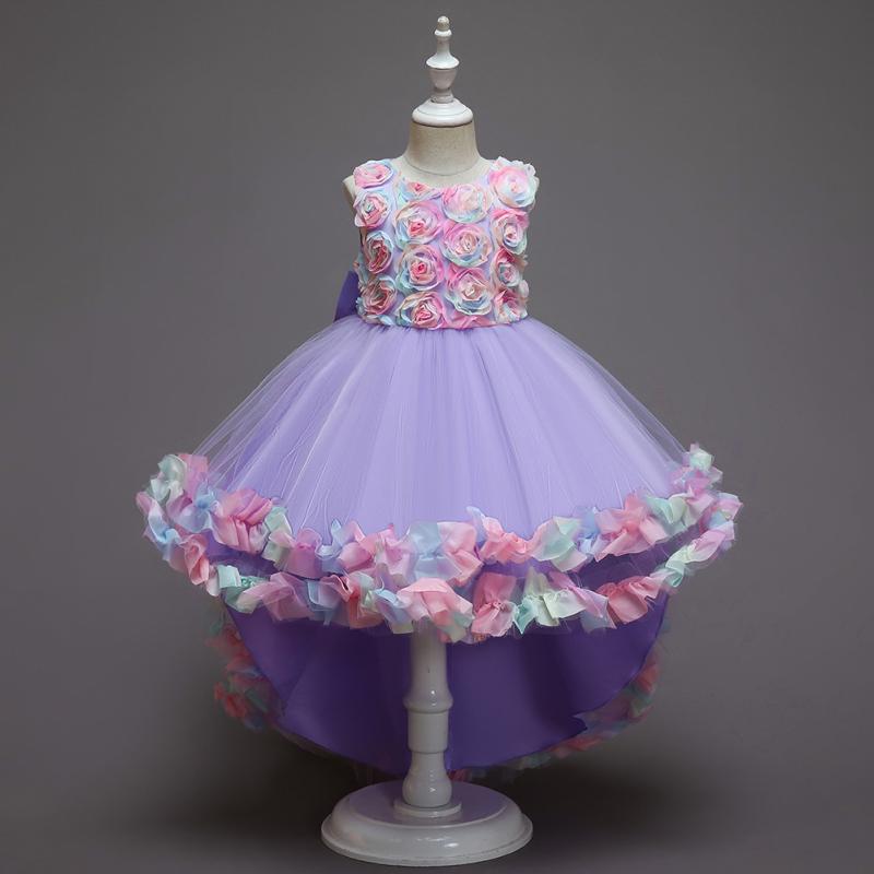 ドレス 女の子 キッズ 子供用 ワンピース チュール 花柄 刺しゅう ロング丈 プリンセス 欧米風 発表会 結婚式 パーティー 衣装 フォーマル 七五三 コンクール 記念撮影 かわいい 高級感 リボン レース ピンク パープル ブルー コットン