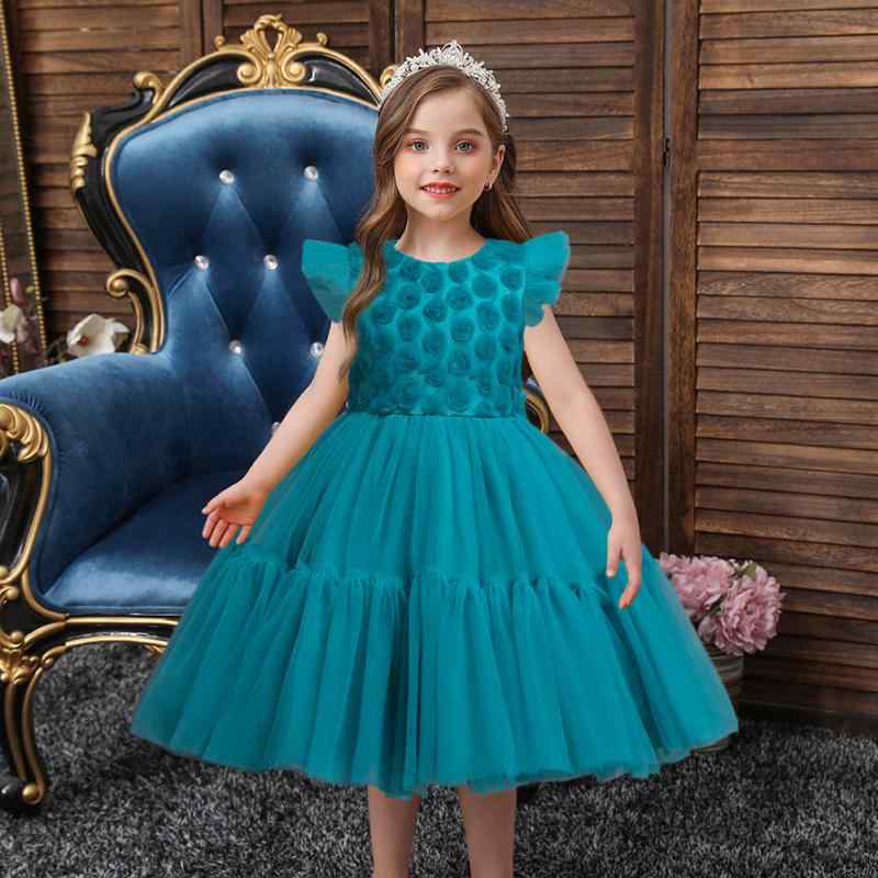 ドレス 女の子 キッズ 子供服 フラワーガール ワンピース フォーマル プリンセス チュール 結婚式 発表会 クリスマス オールシーズン かわいい 高級感 リボン フリル 綿 ポリエステル ピンク ダークグリーン ワインレッド