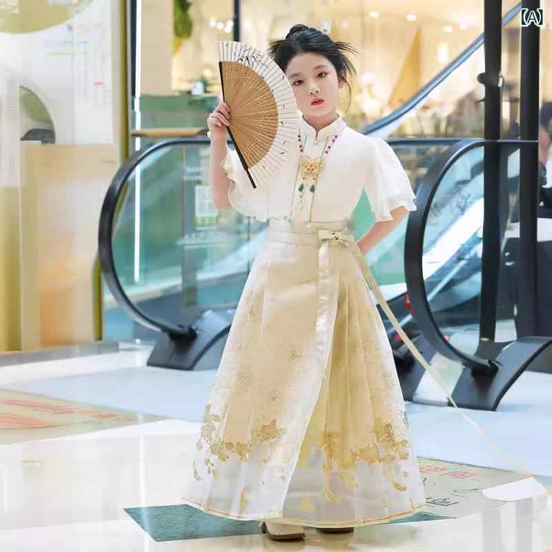 セットアップ 女の子 キッズ 漢服 中華スタイル チャイナドレス 唐装 古風 エスニック トップス 馬面 プリーツスカート 花柄 ポリエステル 柔らかい 伝統的 春夏 お出かけ 発表会 記念撮影 かわいい 普段使い 行事