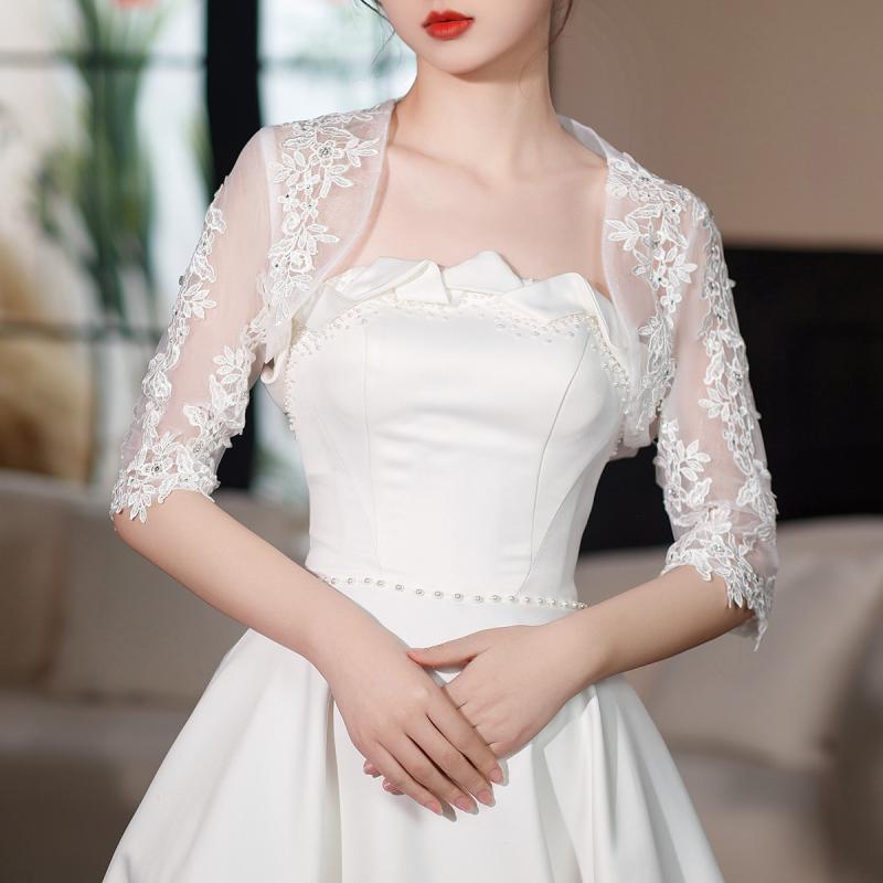 ショール レディース ホワイト 結婚式 花嫁 パーティー レース チュール ケープ ボレロ ウエディングドレス 羽織り 上品 高級感 ニット 透け感 UVカット オールシーズン かわいい おしゃれ エレガント