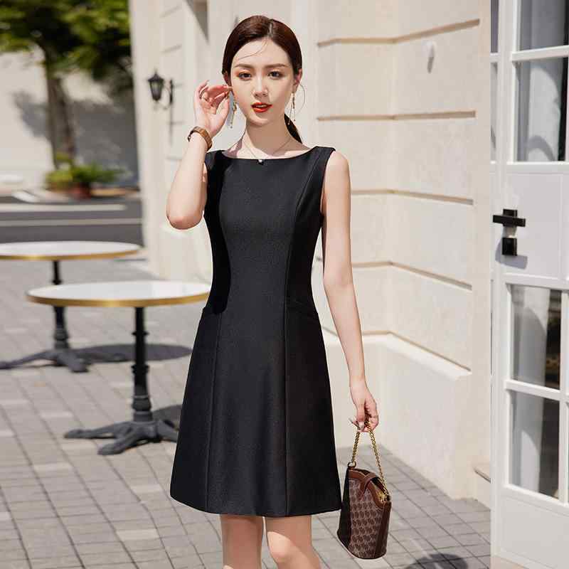 ワンピース レディース ノースリーブ 袖なし 膝丈 Aライン スリム 細見え オフィス 通勤 事務服 スーツ インナー クルーネック 無地 ポケット ポリエステル きれいめ 上品 大人 秋冬 レッド ブラウン ブラック 30代