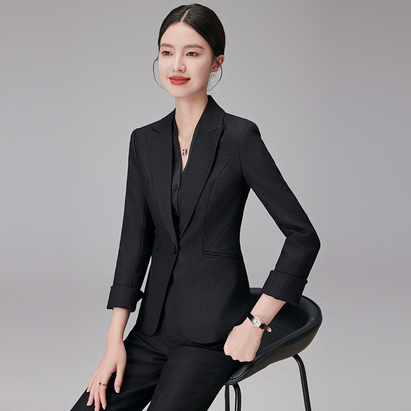 スーツ レディース 女性用 セットアップ 秋冬 ビジネス 通勤 事務服 テーラードジャケット パンツ スカート 長袖 ポリエステル ブラック ネイビー グレー エレガント 高級感 無地 スリム ボタン 大きいサイズ