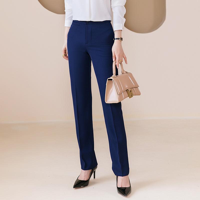 スラックス レディース 秋冬 裏起毛 ロングパンツ ストレートパンツ 正装 事務服 通勤 オフィス 仕事用 ズボン ボトムス フォーマル テーパードパンツ 無地 ポケット ミドルウエスト ポリエステル ブラック ブルー シンプル きれいめ 上品 快適