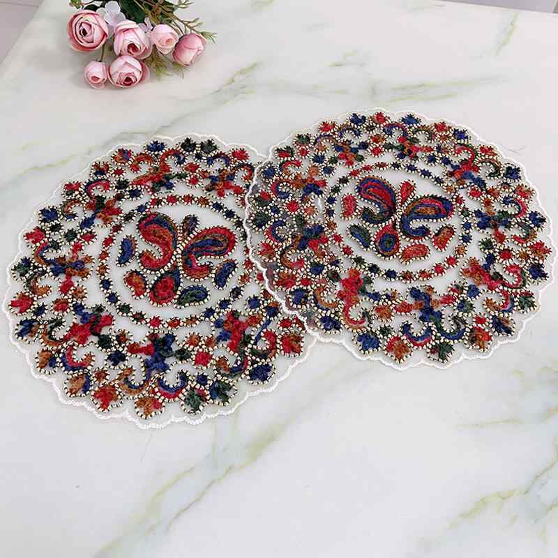マルチクロス ヴィンテージ風 欧州調 手刺繍 レース チュール 布製 アメリカン トレイ用 コースター 蝶柄 バタフライ インテリア 敷物 正方形 丸型 繊細 シアー おしゃれ かわいい 高級感 リビング ダイニング