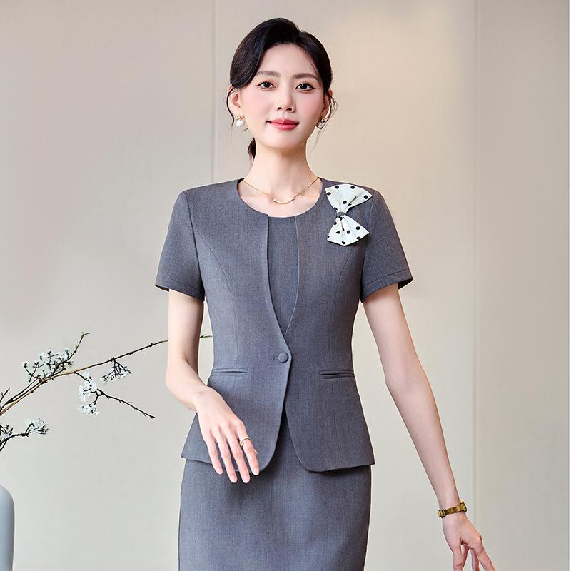 セットアップ レディース 春夏 事務服 制服 ビジネス スーツ ジャケット ワンピース 上下セット オフィス 通勤 フォーマル 接客 ホテル ジュエリーショップ 店員 仕事着 きれいめ 上品 無地 黒 グレー ブルー ポリエステル