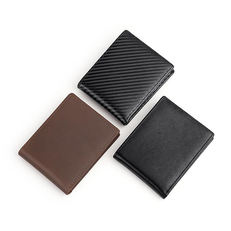 財布 メンズ 三つ折り レザー レザー スキミング防止 RFID カードホルダー 札入れ コンパクト ミニサイズ ウォレット ビジネス ヴィンテージ風 高級感 軽量 シンプル ブラック ブラウン カーボン調 通勤 普段使い