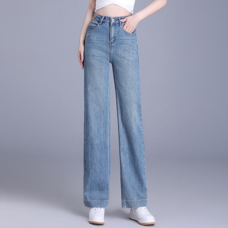 ワイドパンツ レディース デニム ジーンズ ジーパン ボトムス 秋冬 ブルー ハイウエスト ストレート ゆったり 体型カバー 美脚 脚長 落ち感 着痩せ カジュアル 通勤 普段使い ポリエステル 無地 ロング丈 ポケット