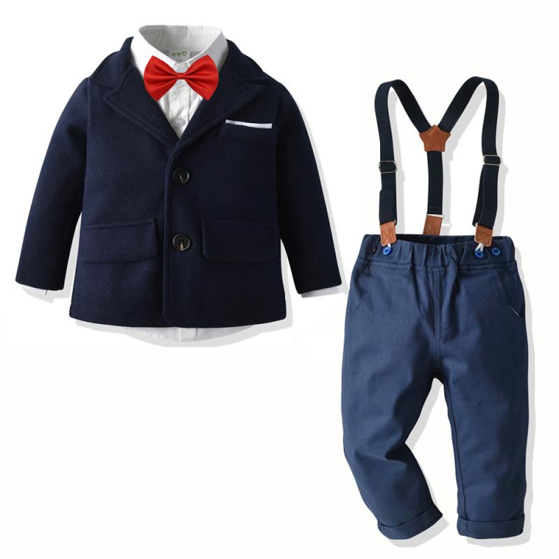 スーツ 男の子 キッズ セットアップ フォーマル 礼服 5点セット 紳士 欧米風 長袖 長ズボン 綿 コットン 柔らかい 秋冬 高級感 結婚式 発表会 七五三 ボタン 無地 正装
