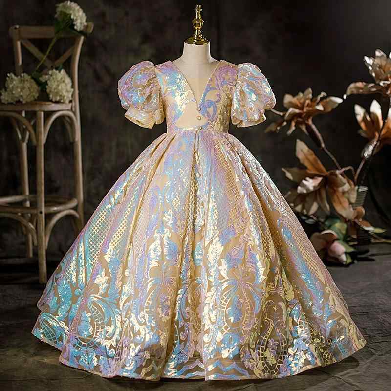 ドレス 女の子 キッズ ワンピース 礼服 ピアノ 発表会 結婚式 パーティー フォーマル スパンコール プリンセス チュール シフォン エレガント ロング丈 ジュニア オールシーズン 高級感 上品 かわいい