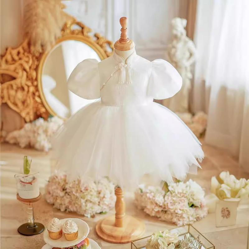 ワンピース 女の子 ベビー キッズ チャイナドレス 中華風 フォーマルドレス 礼服 白 ホワイト 1歳 誕生日 結婚式 発表会 フラワーガール おしゃれ かわいい 子供服 秋冬 プリーツ ポリエステル 高級感 プリンセス 選び取り お呼ばれ 七五三 パー