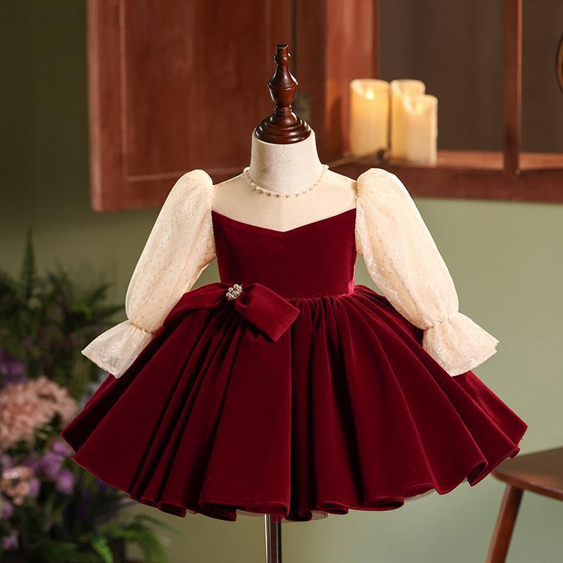 ドレス 女の子 礼服 ワンピース キッズ 子供服 プリンセス チュール チュチュ 誕生日 発表会 お正月 冬 暖かい ふんわり ワインレッド 高級感 かわいい フォーマル ボリューム