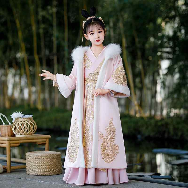 漢服 女の子 唐装 襦裙 中国風 民族衣装 古装 セットアップ かわいい プリンセス お姫様 花柄 柔らかい 快適 ポリエステル素材 ピンク オールシーズン 伝統的 フォーマル 発表会 結婚式 七五三 お正月 記念撮影