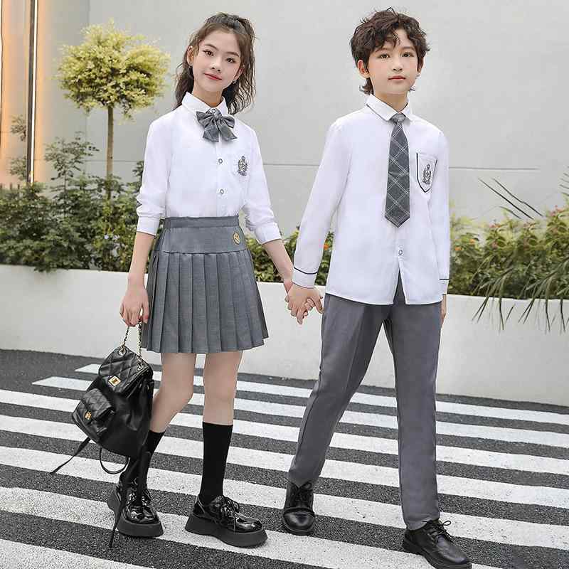 セットアップ 男の子 女の子 制服 スクールウェア 英国風 春秋 長袖 シャツ パンツ ズボン スカート 上下セット 発表会 通学 フォーマル 小学生 綿 コットン 高級感 かわいい ネイビー カーキ グレー