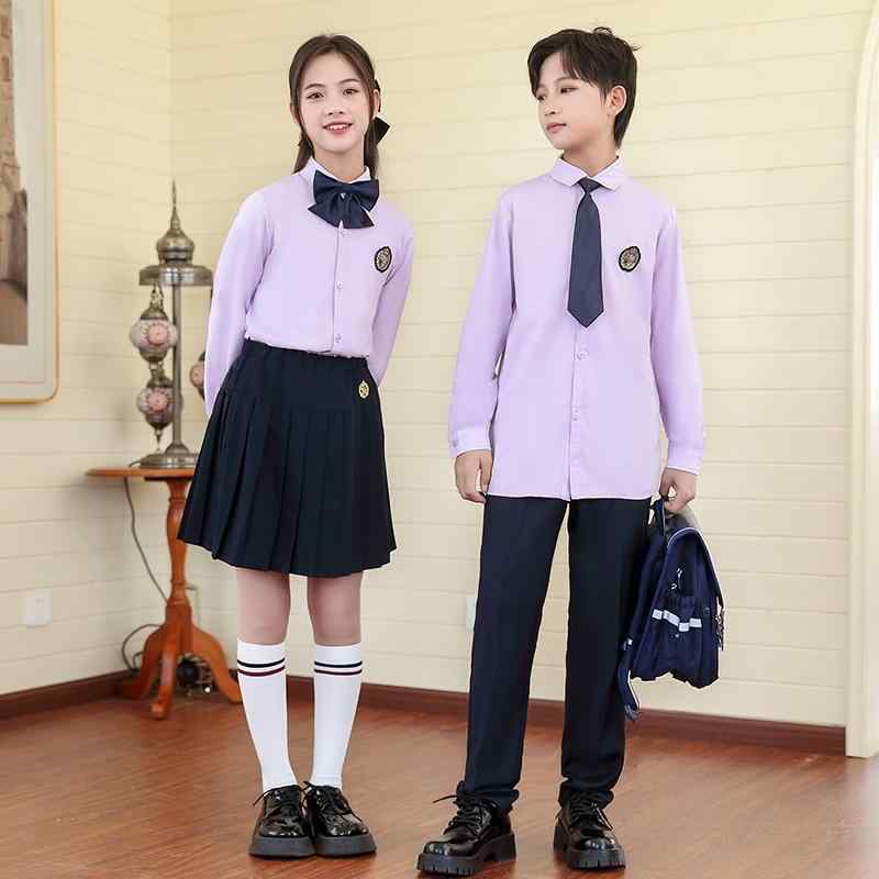セットアップ 男の子 女の子 英国風 幼稚園 小学校 制服 スーツ シャツ パンツ スカート フォーマル 発表会 合唱コンクール 入学式 長袖 コットン 綿 パープル ネイビー グレー 春秋 高級感 ボタン ブリティッシュスタイル