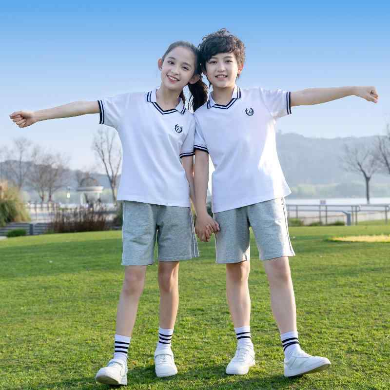 セットアップ キッズ 男の子 女の子 春夏 半袖 Tシャツ ハーフパンツ スカート 幼稚園 保育園 小学校 制服 運動会 スクール 刺しゅう 綿 コットン 鹿の子 通気性 通園 通学 白 紺 グレー