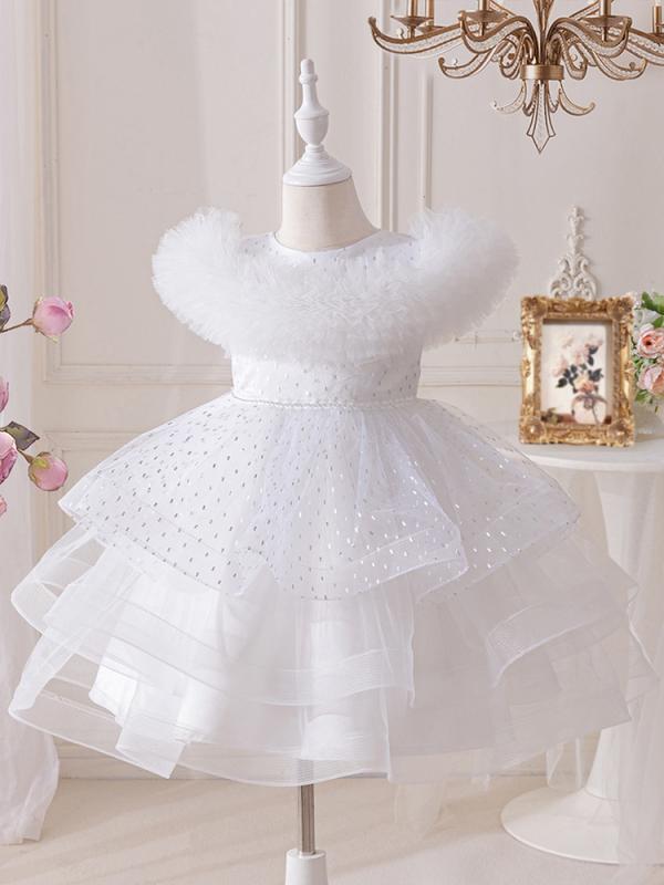 ドレス 女の子 子供 ワンピース 礼服 プリンセス チュール リボン 発表会 結婚式 パーティー 春夏 高級感 華やか ふんわり ボリューム 欧米風 ポリエステル メッシュ レッド ホワイト ピンク かわいい フレア
