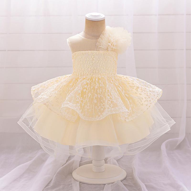 ワンピース 女の子 ベビー 子供 ドレス 礼服 1歳 誕生日 結婚式 パーティー プリンセス チュール チュチュ ロングテール フリル リボン フラワー かわいい 高級感 綿混 オールシーズン ピンク ホワイト パープル