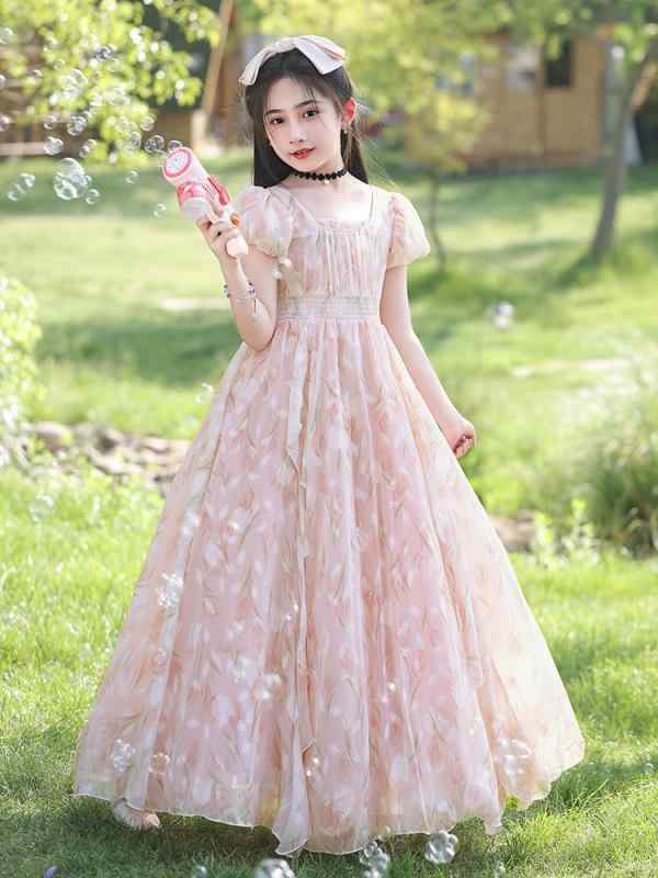 ワンピース 女の子 キッズ ジュニア 半袖 小花柄 フローラル 春夏 海 リゾート ビーチ プリンセス 韓国 綿 ポリエステル ピンク ブルー ドレス かわいい カジュアル フェミニン スウィート ガールズ