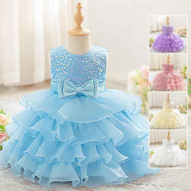 子供ドレス 女の子 ワンピース 礼服 フォーマル ノースリーブ スパンコール ティアード チュール リボン プリンセス 結婚式 発表会 パーティー ホワイト シャンパン ピンク系 100-140cm オールシーズン
