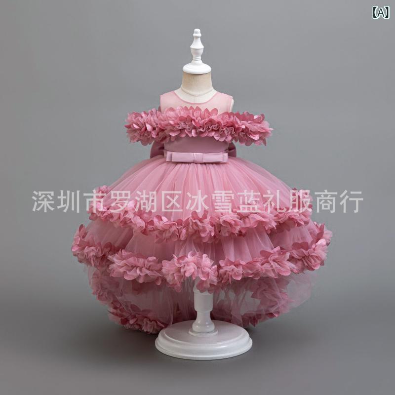 ドレス キッズ 女の子 子供用 ワンピース フォーマル 発表会 結婚式 パーティー チュール チュチュ ティアード フラワーガール プリンセス かわいい おしゃれ 1歳 誕生会 お祝い 演出 衣装 ピンク ローズ レッド オールシーズン ポリエステル 高