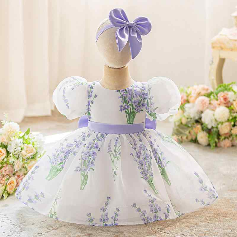 ドレス ベビー キッズ 女の子 ワンピース 礼服 結婚式 発表会 パーティー オールシーズン 紫 パフスリーブ リボン チュール 綿混紡 ポリエステル 欧米風 プリンセス かわいい 華やか フォーマル 膝丈 柔らかい 4,633円