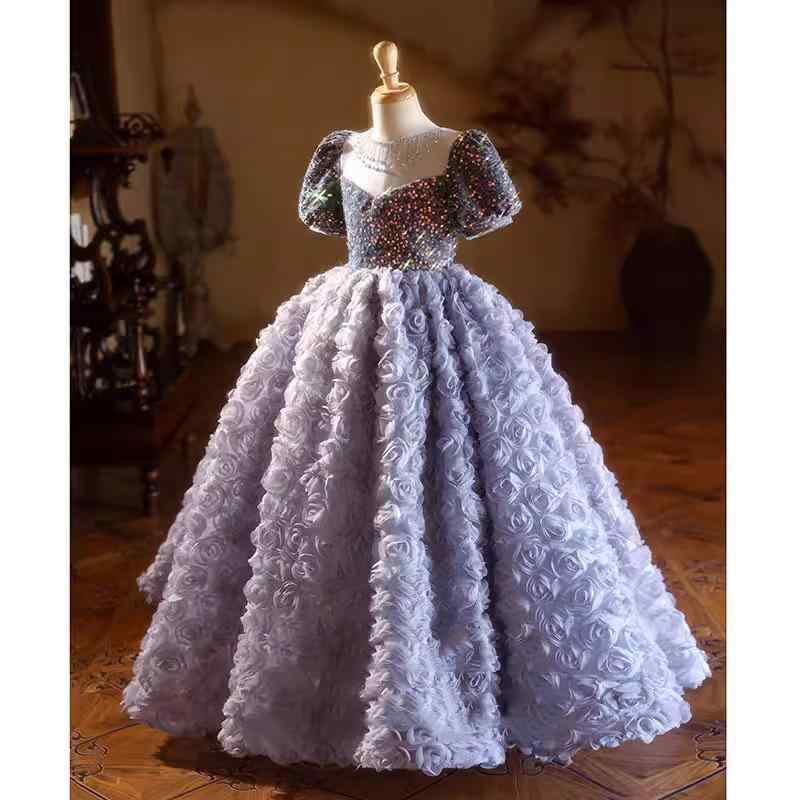 ドレス 女の子 キッズ 礼服 ワンピース フォーマル スパンコール チュール プリンセス ふんわり 豪華 高級感 発表会 結婚式 演奏会 ステージ衣装 子供服 ジュニア オールシーズン 膝丈 ノースリーブ かわいい おしゃれ ポリエステル
