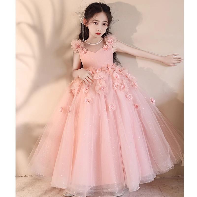 ドレス 女の子 キッズ 子供 プリンセス 発表会 結婚式 パーティー フォーマル ロング ショート ピンク かわいい 高級感 チュール フラワーガール オールシーズン ポリエステル 華やか エレガント プリーツ