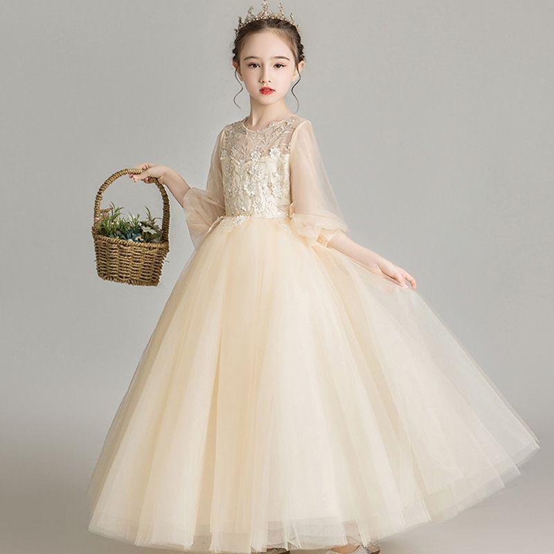 ドレス 女の子 キッズ プリンセス ワンピース チュール パニエ ふんわり ピアノ 発表会 結婚式 フォーマル フラワーガール 衣装 かわいい おしゃれ 上品 オールシーズン ポリエステル メッシュ 高級感 フレア