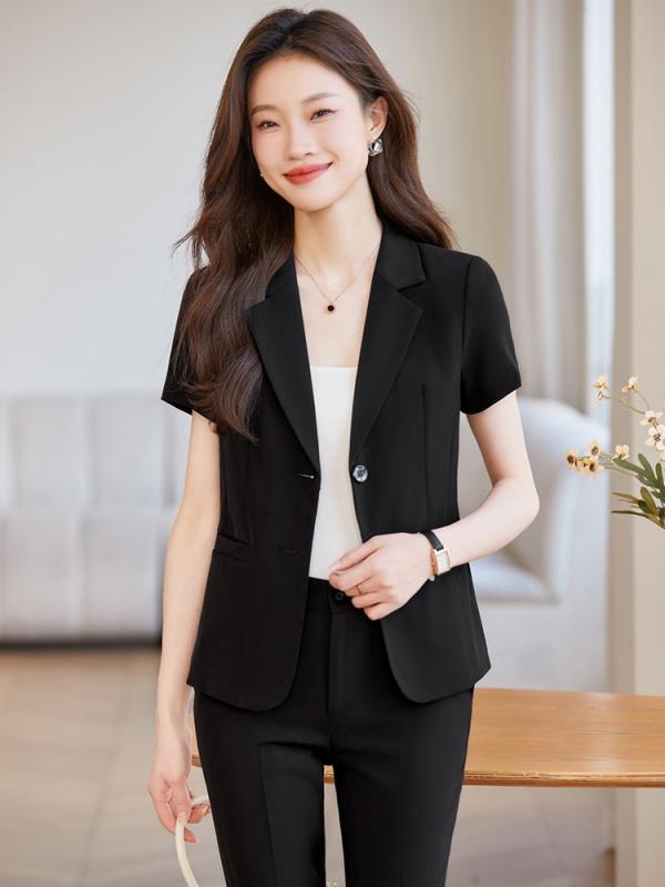 セットアップ レディース 半袖 ビジネススーツ 春夏 事務服 スカート パンツ オフィス 受付 フォーマル テーラードジャケット ポリエステル 伸縮性 高級感 ストレッチ グレー ブラック 大きいサイズ