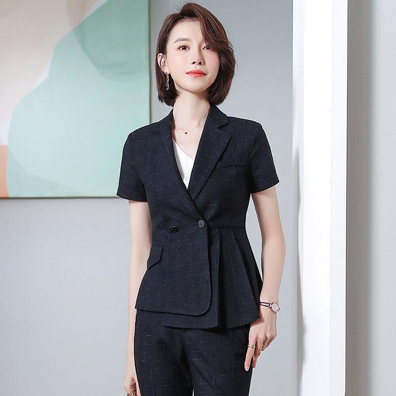 セットアップ レディース スーツ テーラードジャケット スカート パンツ 事務服 半袖 ビジネス オフィス 通勤 春夏 ポリエステル スリム 着痩せ 小さいサイズ きれいめ 上品 高級感 ブラック ブルー