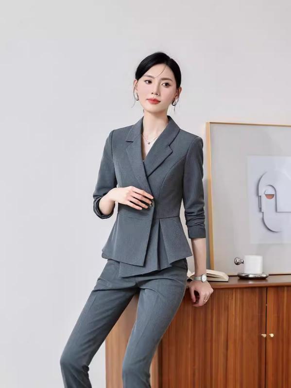 セットアップ レディース ジャケット ロングパンツ 秋冬 通勤 オフィス フォーマル スーツ 上品 きれいめ 高級感 ポリエステル ストレッチ テーラード スラックス ブラック ネイビー グレー